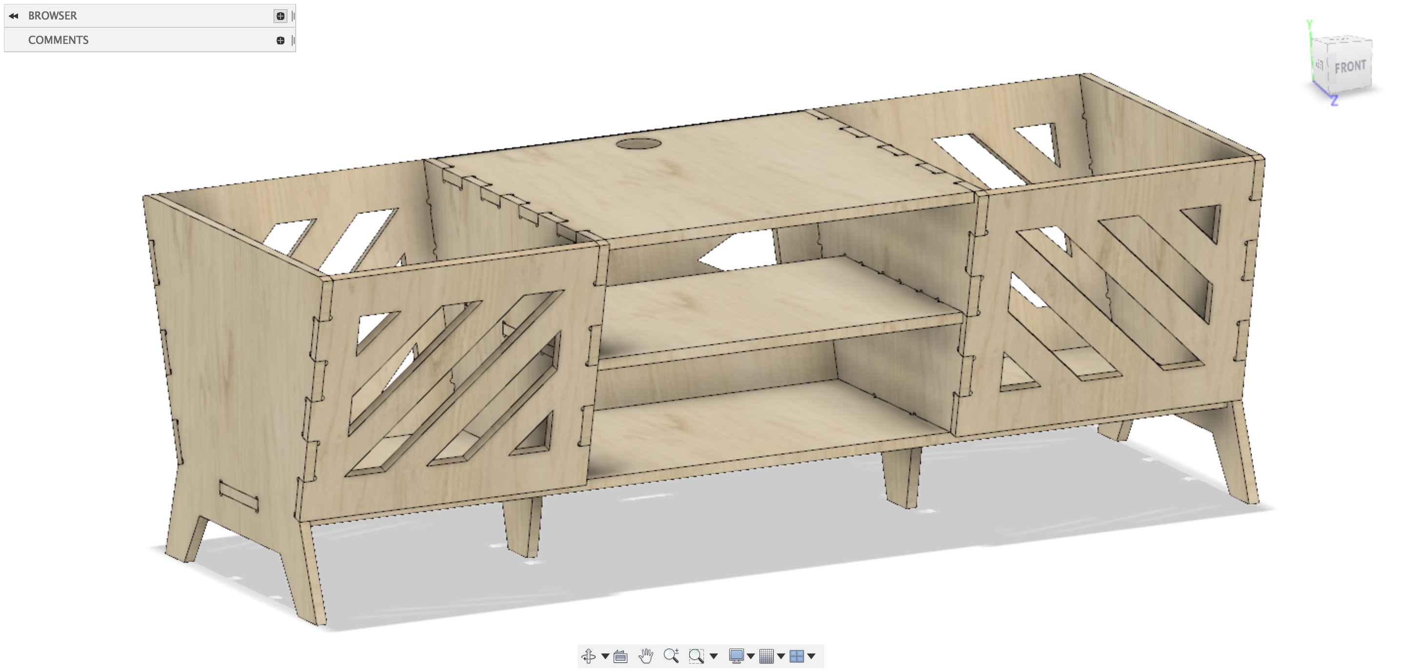 A much better looking computer rendering of a wooden version of the cardboard model, absent the sharpie